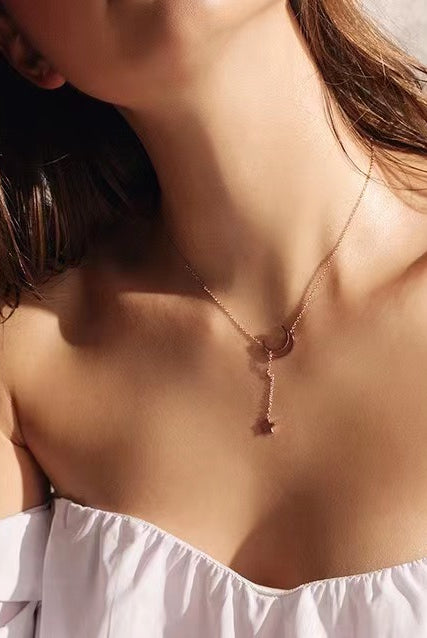 Moon and Star Necklace - Delicate Gold Necklace - Crescent Moon Necklace - angle view