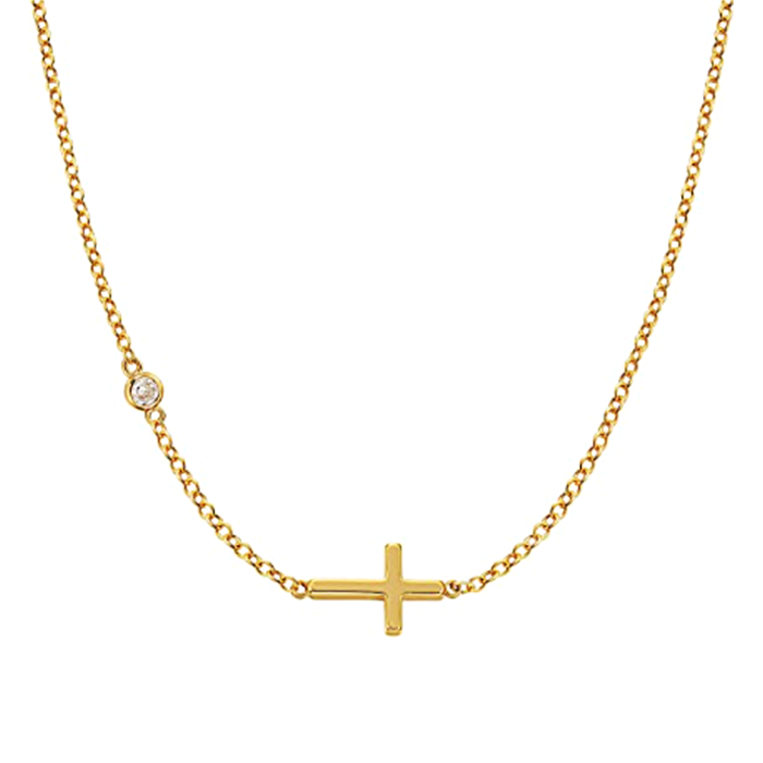 Cross Necklace for Women, Cross Pedant and Diamond, Simple Cute Necklaces for Women Gold Jewelry for Women, 17"+2"
