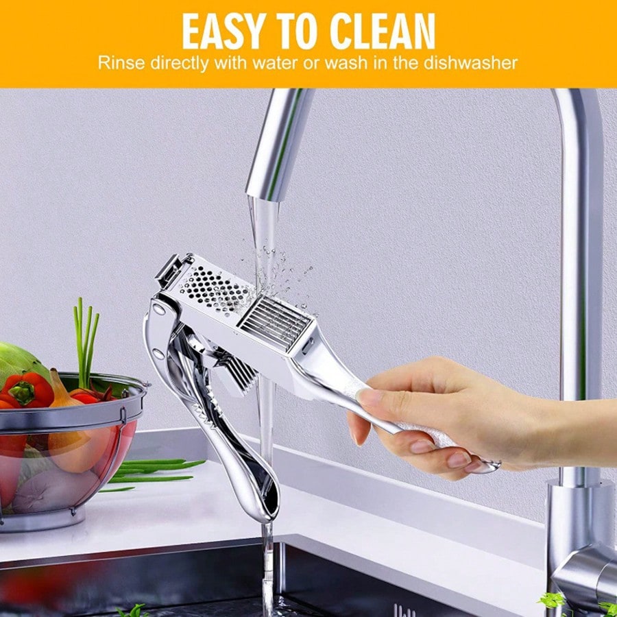 Garlic Press and Slicer 2 in 1, Rust Proof & Dishwasher Safe Professional Garlic Mincer Tool, Effortlessly Crush and Mince Garlic with this Ergonomic Handle-Garlic Slicer & Brush ANCQMI(Silver) - view 3 of 7