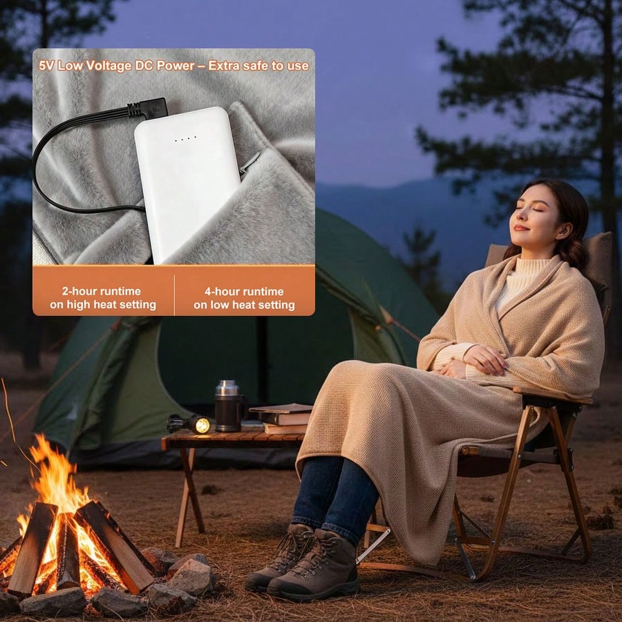 Women's heated shawl with 8 heating zones and 3 adjustable heating levels - Powered, lightweight and portable, suitable for all seasons, ideal for camping, hiking, and outdoor adventures - Machine washable, modern design, hiking gear, durable fabric, - view 5 of 7
