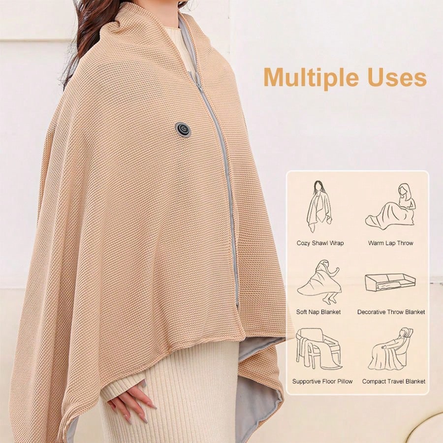 Women's heated shawl with 8 heating zones and 3 adjustable heating levels - Powered, lightweight and portable, suitable for all seasons, ideal for camping, hiking, and outdoor adventures - Machine washable, modern design, hiking gear, durable fabric, - view 7 of 7