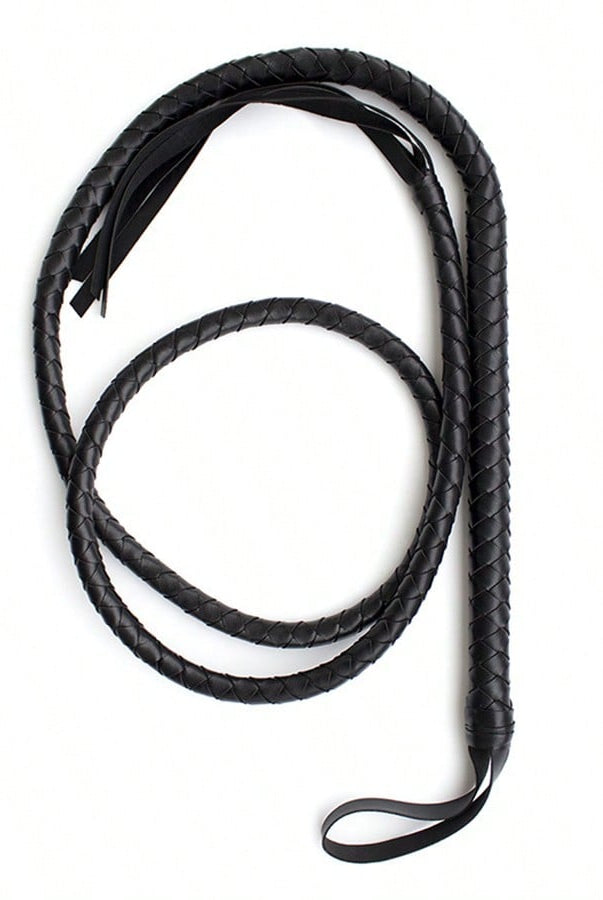 Black 6.2 Foot Long Whip Indiana Leather Equestrian Bull Braid Handle - detail view