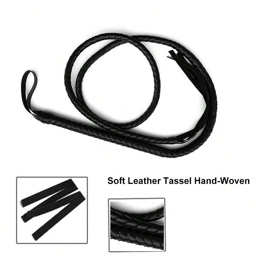 Black 6.2 Foot Long Whip Indiana Leather Equestrian Bull Braid Handle Halloween Costume Accessories, one-size - view 3 of 6