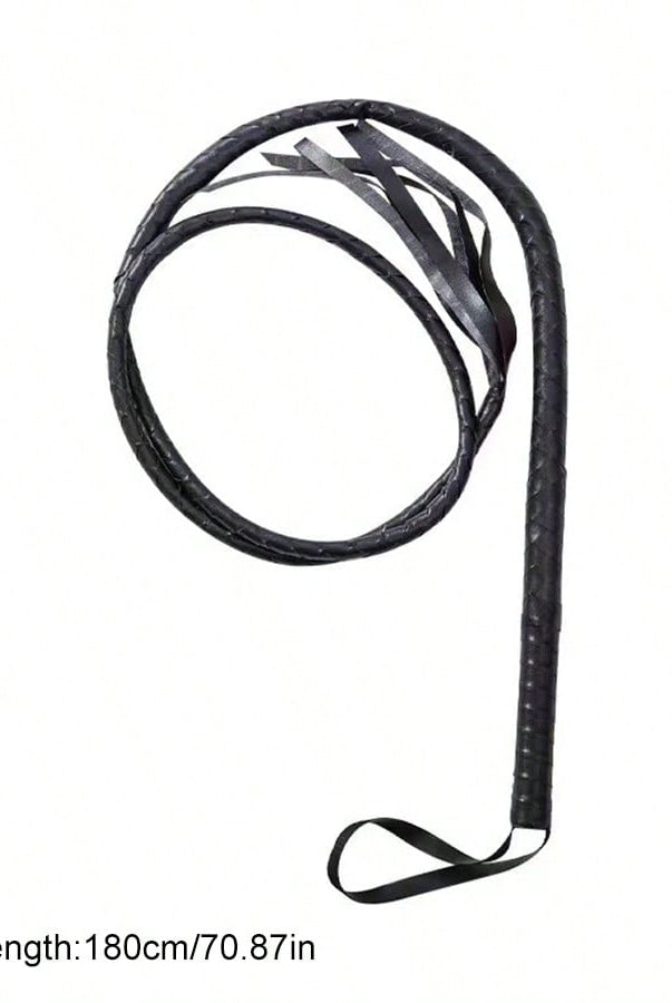 Black 6.2 Foot Long Whip Indiana Leather Equestrian Bull Braid Handle - side view