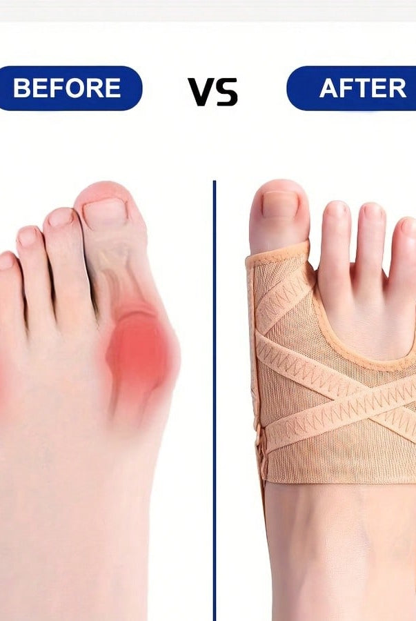 Bunion corrector worn with barefoot showing seamless low-profile fit
