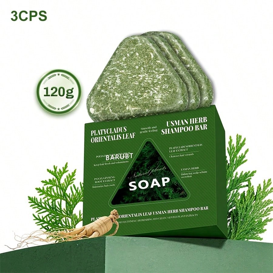 Anti Hair Loss Shampoo Bar DHT Blocker With Polygonum Ginseng Tea Tree Extracts Strengthens Roots Reduces Hair Fall For Thinning Hair Sulfate-Free Herbal Hair Growth Soap 120g*3 Pack For Men Women Hair Care - view 1 of 7