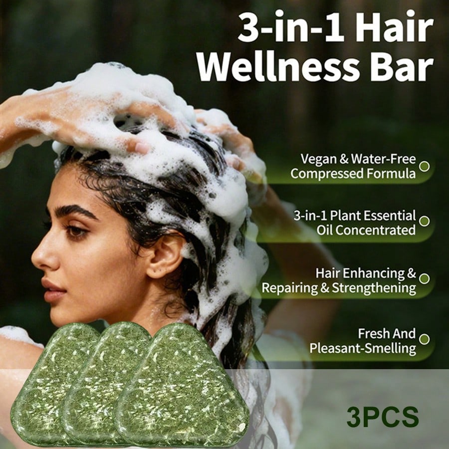 Anti Hair Loss Shampoo Bar DHT Blocker With Polygonum Ginseng Tea Tree Extracts Strengthens Roots Reduces Hair Fall For Thinning Hair Sulfate-Free Herbal Hair Growth Soap 120g*3 Pack For Men Women Hair Care - view 3 of 7
