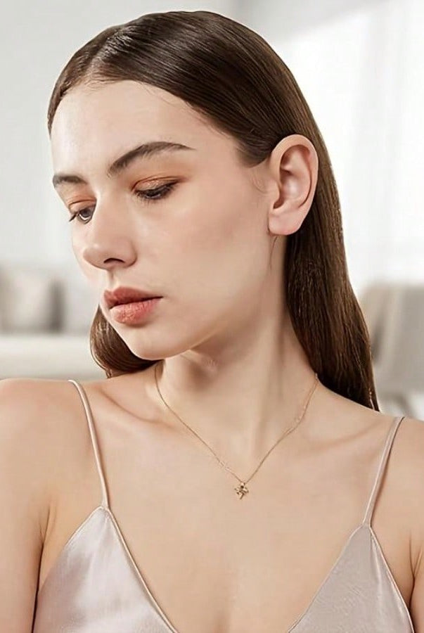Star Pendant Necklace Women's - Dainty Blue CZ Star Choker - Minimalist - alternate angle