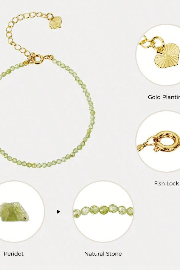 Elegant Dainty Green Natural Stone Beaded Anklet Women's - Minimalist - angle view