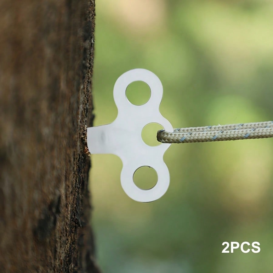 2pcs Stainless Steel Windproof Camping Deck Nails - 3-Eye Screw Ground Stakes with Threaded Design for Secure Tent & Shelter Rope Fixing, Heavy-Duty Outdoor Tent Accessories for Windy Conditions, Threeeye Screw Nails, Durable Construction - view 6 of 6