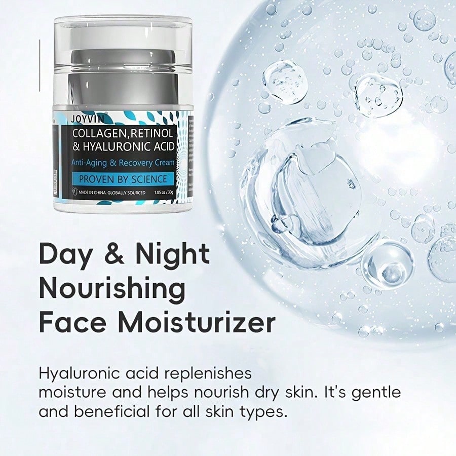 JOYVIN Collagen Retinol Hyaluronic Acid Anti-Aging Face Cream, 24H Moisturizing Wrinkle Reduction Cream for Mature Skin, Day & Night Anti-Wrinkle Moisturizer with Avocado Jojoba Oil, Fades Fine Lines Brightens Skin Tone 1.05oz/30g - view 1 of 9
