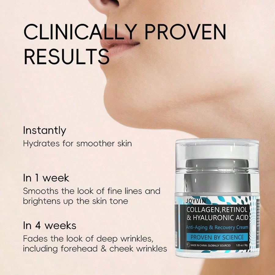 JOYVIN Collagen Retinol Hyaluronic Acid Anti-Aging Face Cream, 24H Moisturizing Wrinkle Reduction Cream for Mature Skin, Day & Night Anti-Wrinkle Moisturizer with Avocado Jojoba Oil, Fades Fine Lines Brightens Skin Tone 1.05oz/30g - view 2 of 9