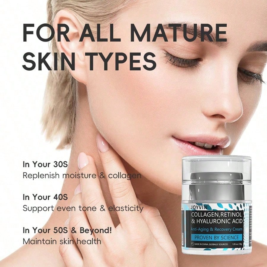 JOYVIN Collagen Retinol Hyaluronic Acid Anti-Aging Face Cream, 24H Moisturizing Wrinkle Reduction Cream for Mature Skin, Day & Night Anti-Wrinkle Moisturizer with Avocado Jojoba Oil, Fades Fine Lines Brightens Skin Tone 1.05oz/30g - view 5 of 9