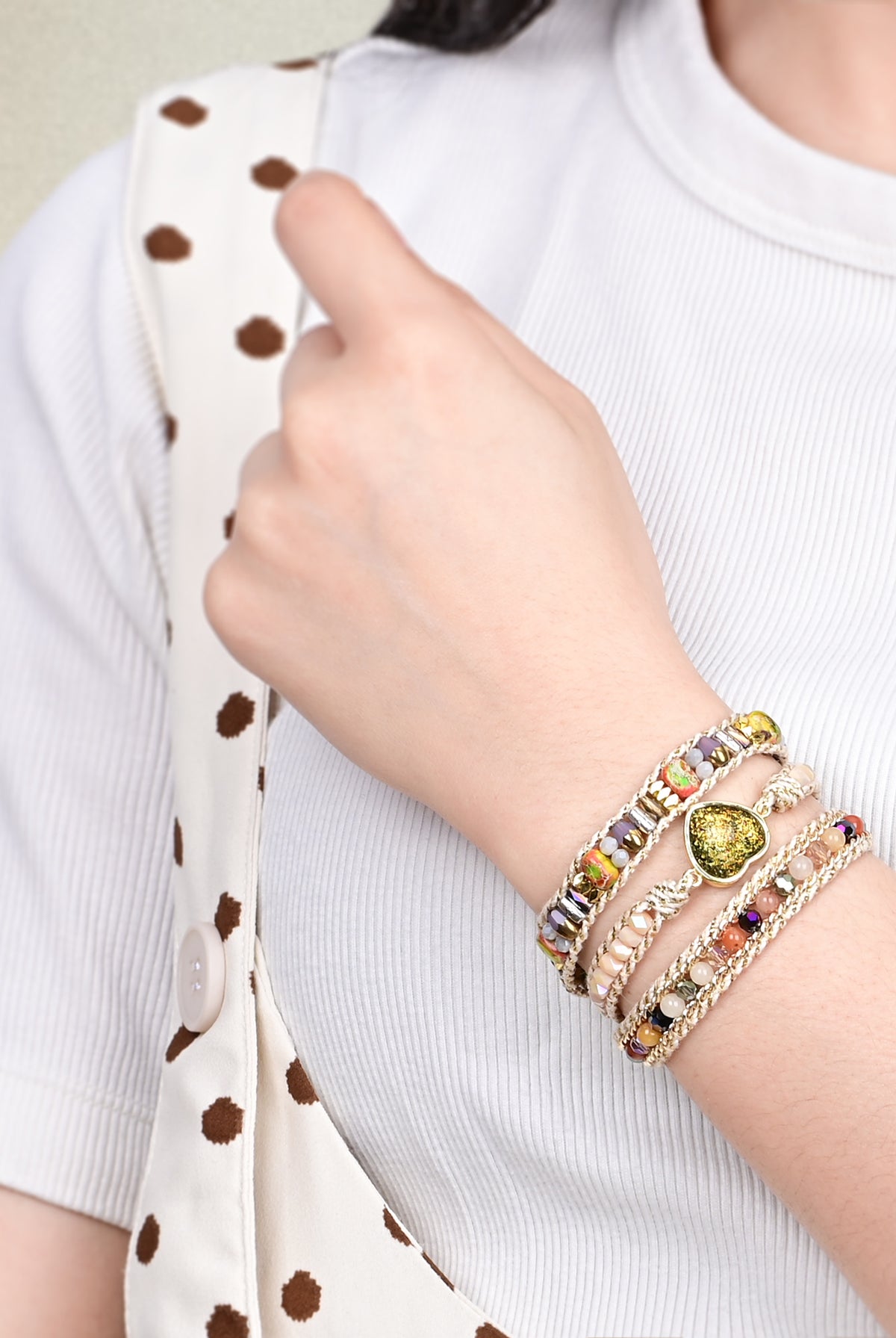 Natural Prosperity Gold Opal Bracelet Beaded for Women - close-up