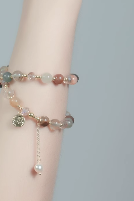 Pink Quartzs Chipped Gravel Beads Bracelets Women's Irregular Crystal - close-up