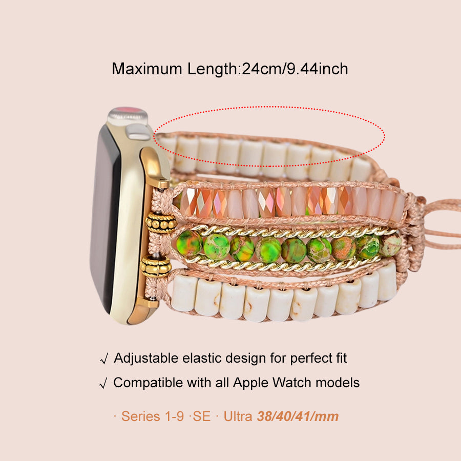 Tiger Eye Beaded Band, 3-Layer Elastic Stretchy Smart Watch Strap with Gold Decor, Compatible with iWatch Series 1-9/SE/Ultra 1-2, Fashion Boho Wristband for Women Men - view 9 of 12