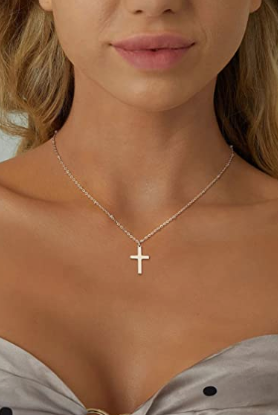 Cross Necklace Women's - 14K Gold Plated/Sterling silver Chain - detail view