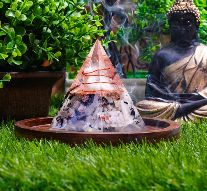 New Inspirational Orgonite Pyramid for Success | Rainbow Moonstone Orgone Pyramid for Anti-stress - Calmness – Growth – Strength – Healing Crystal Gemstone Pyramid - view 3 of 4