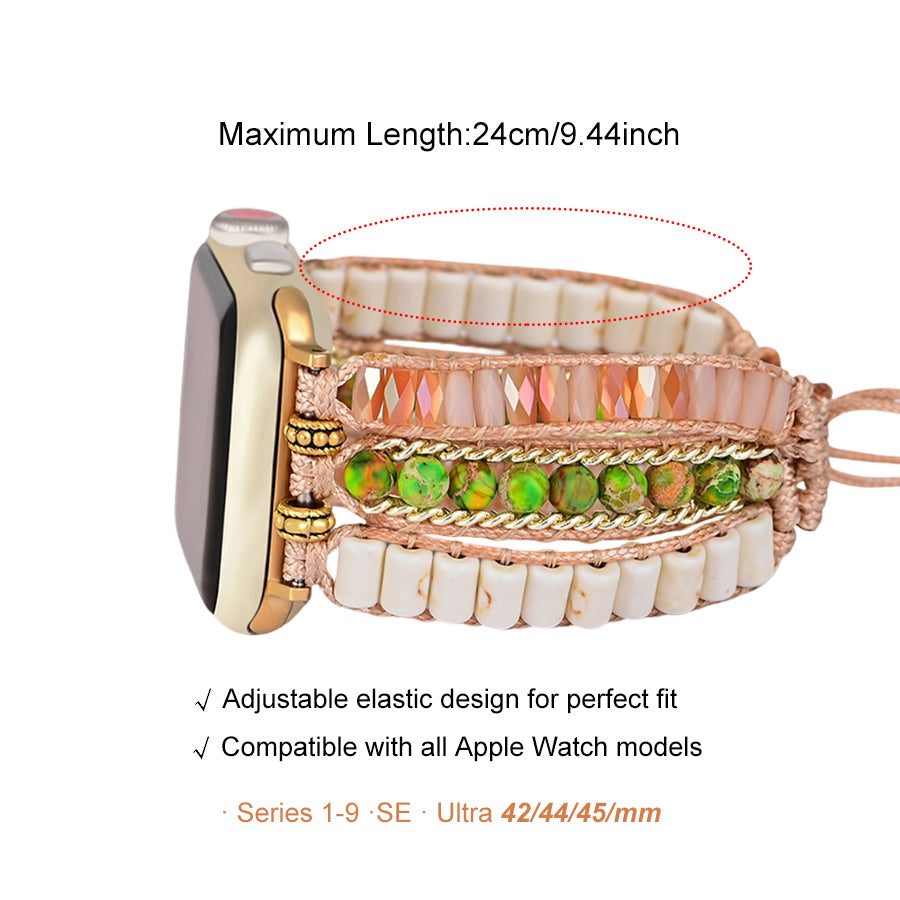 Tiger Eye Beaded Band, 3-Layer Elastic Stretchy Smart Watch Strap with Gold Decor, Compatible with iWatch Series 1-9/SE/Ultra 1-2, Fashion Boho Wristband for Women Men - view 10 of 12