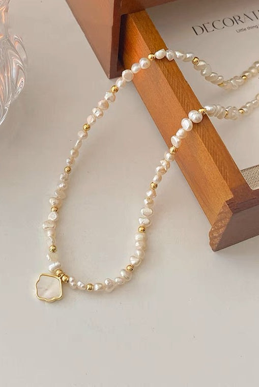 Cultured Baroque Pearl Drop Necklace in 18kt Gold Over Sterling - close-up