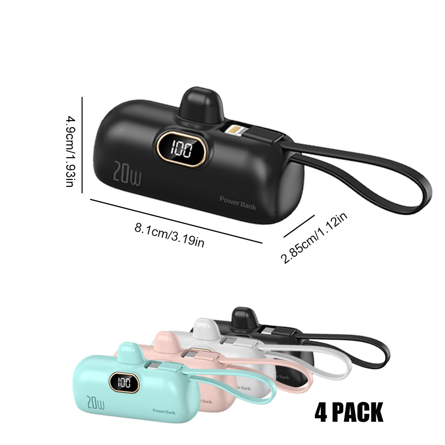 Portable Power Bank (5000mAh) — Supports PD Fast Charging, Compact Direct-Plug Design, with LED Display; Compatible with iOS and Android Phones, Includes Type-C Plug and Charging Cable (4-Pack) - view 5 of 5