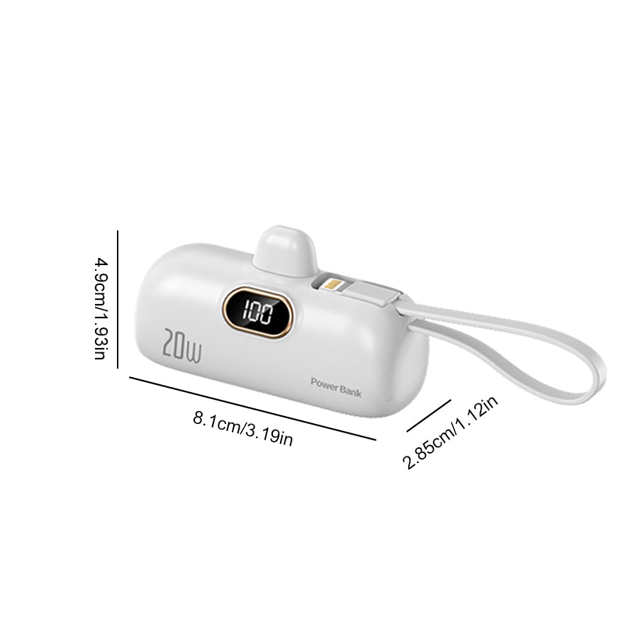 Portable Power Bank (5000mAh) — Supports PD Fast Charging, Compact Direct-Plug Design, with LED Display; Compatible with iOS and Android Phones, Includes Type-C Plug and Charging Cable (1-Pack) — white - view 8 of 8