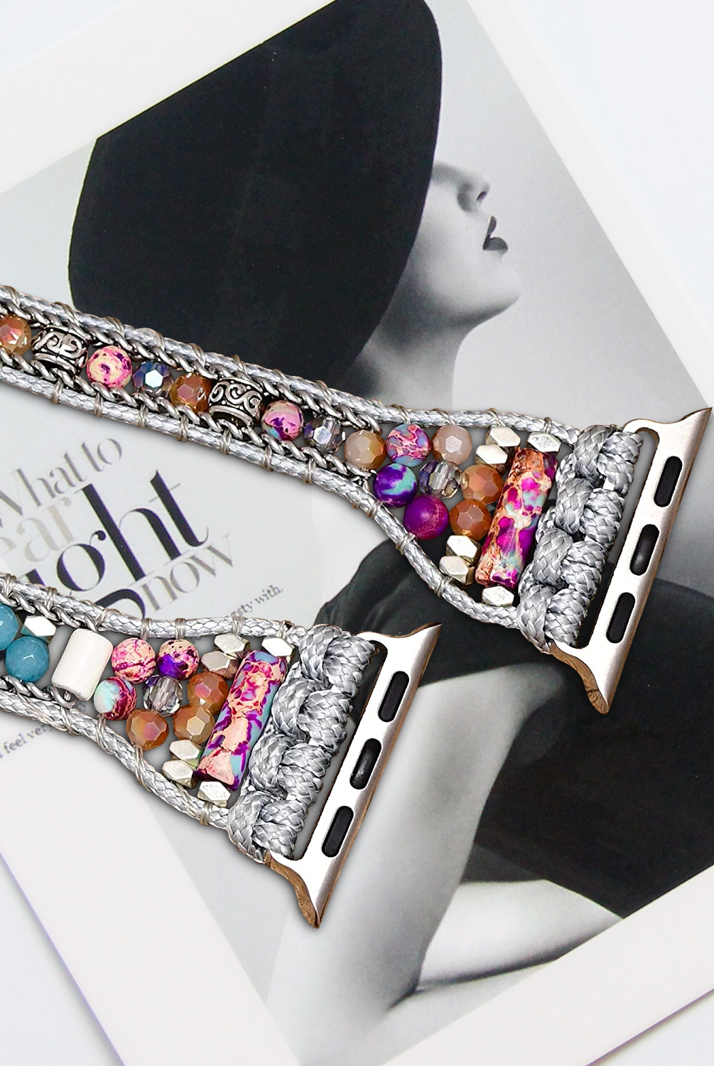 Jasper Boho Beaded Apple Watch Band - Handmade Gemstone Smartwatch - alternate angle