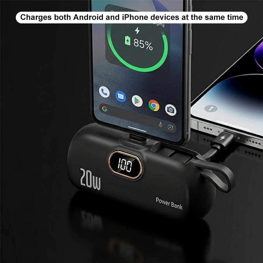 Portable Power Bank (5000mAh) — Supports PD Fast Charging, Compact Direct-Plug Design, with LED Display; Compatible with iOS and Android Phones, Includes Type-C Plug and Charging Cable (1-Pack) — Black - view 7 of 8