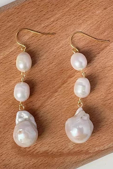 Three Alien Baroque Earrings •Pearl Drop Earrings • Earrings with - detail view