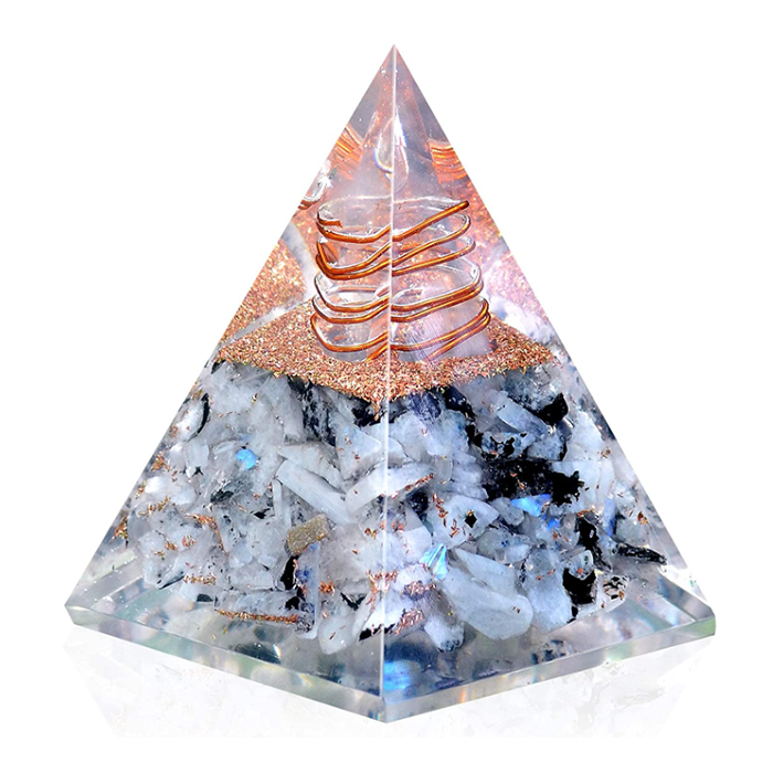 New Inspirational Orgonite Pyramid for Success | Rainbow Moonstone Orgone Pyramid for Anti-stress - Calmness – Growth – Strength – Healing Crystal Gemstone Pyramid - view 1 of 4