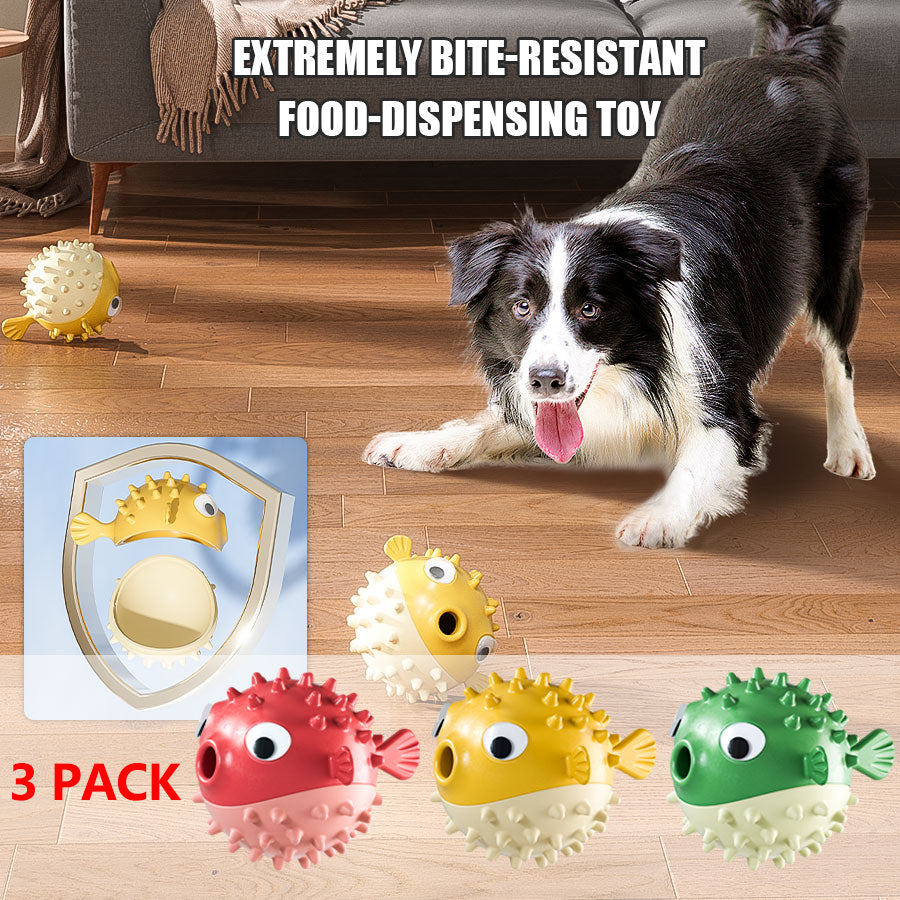 3 Pack Pufferfish Dog Chew Toys, Food Dispensing Puppy Teething Toys with Built-in Bell, Bite Resistant Interactive Dog Toys for Small Medium Dogs, Teeth Cleaning Dog Puzzle Toys for Boredom & Separation Anxiety Relief - view 2 of 6