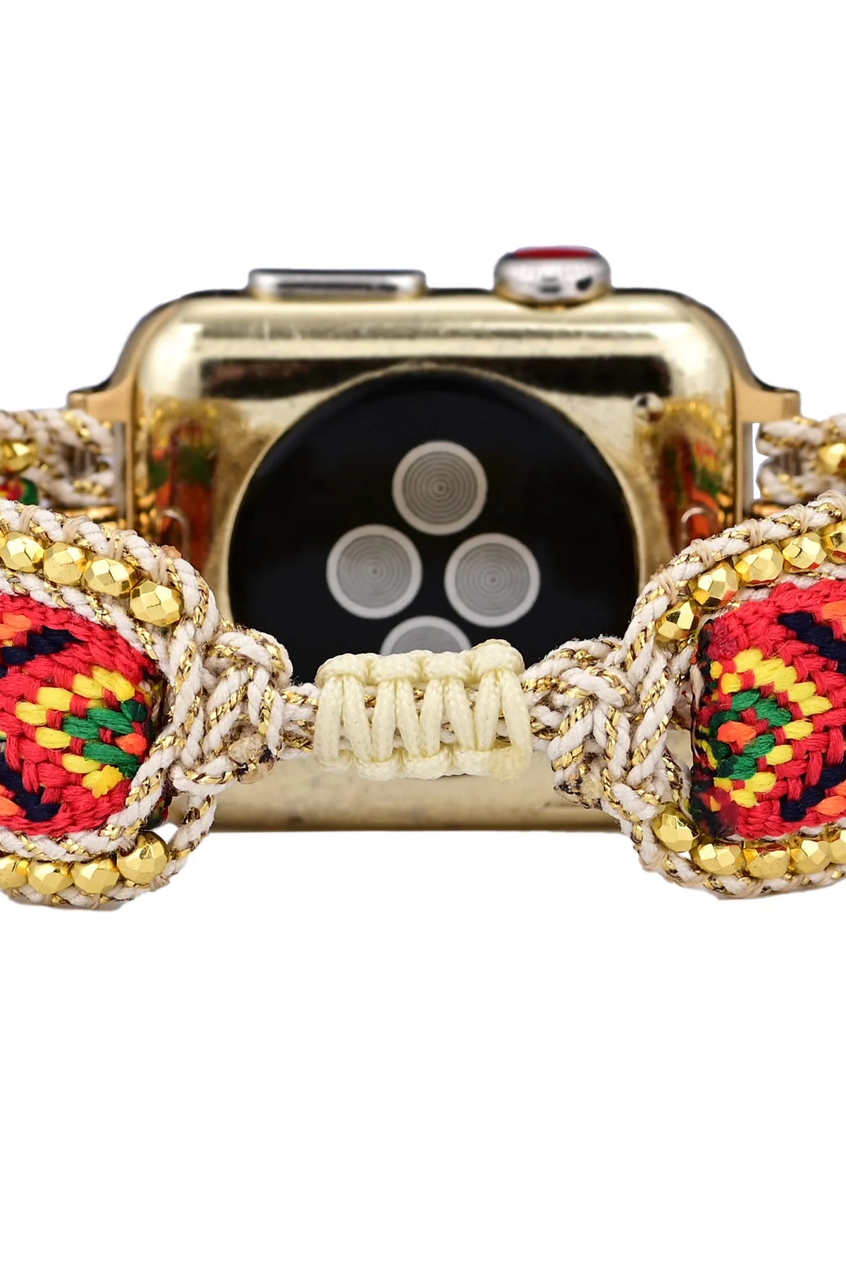 Orange-Red Boho Beaded Apple Watch Band - Handmade Gemstone - detail view