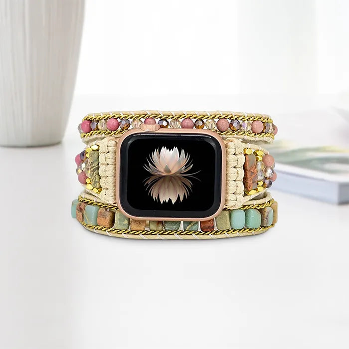 Mahogany Grain Boho Beaded Apple Watch Band – Handmade Natural Stone Bracelet Strap - view 5 of 7