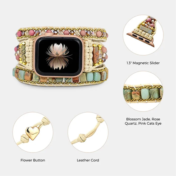 Mahogany Grain Boho Beaded Apple Watch Band – Handmade Natural Stone Bracelet Strap - view 6 of 7