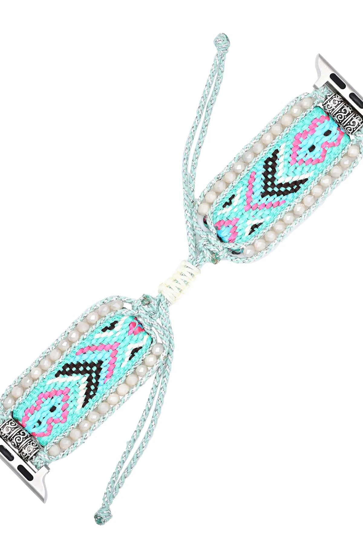 Mint Green Boho Beaded Apple Watch Band - Handmade Gemstone - close-up