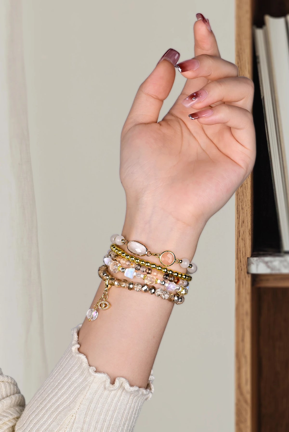 White Opal Boho Beaded Apple Watch Band - Handmade Gemstone - side view