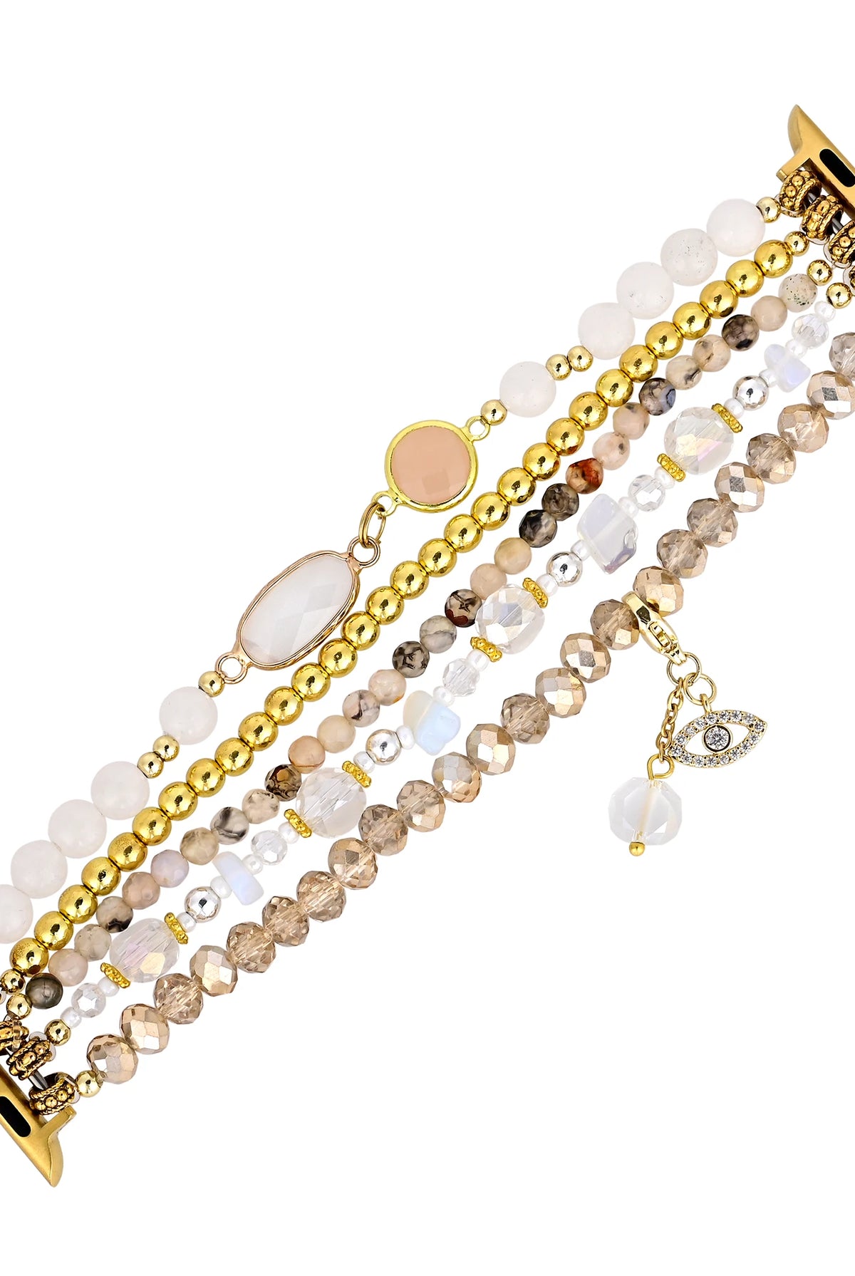 White Opal Boho Beaded Apple Watch Band - Handmade Gemstone