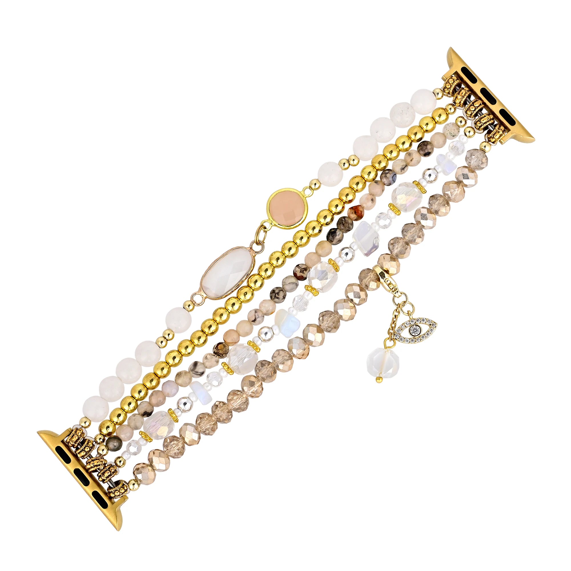 white opal watch band - boho beaded apple watch strap - handmade gemstone bracelet - bohemian apple watch band - natural energy crystal watch strap - apple watch accessory - handmade watch band - beaded smartwatch strap - unique apple watch band - gemstone watch band