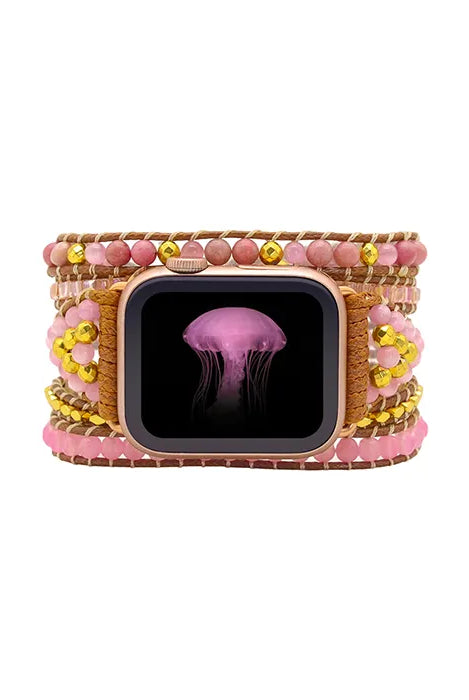 Rose Quartz Boho Beaded Apple Watch Band - Handmade Gemstone