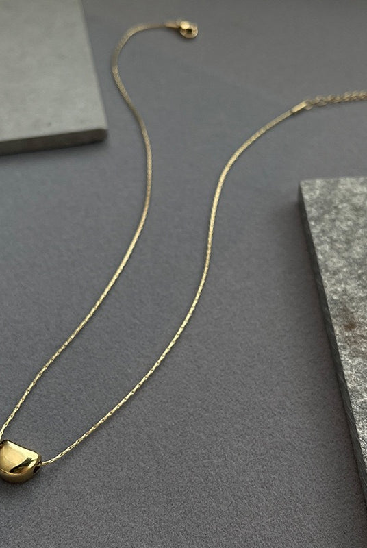Vintage Yellow Gold Bean Necklace - 18K Gold Plated - angle view