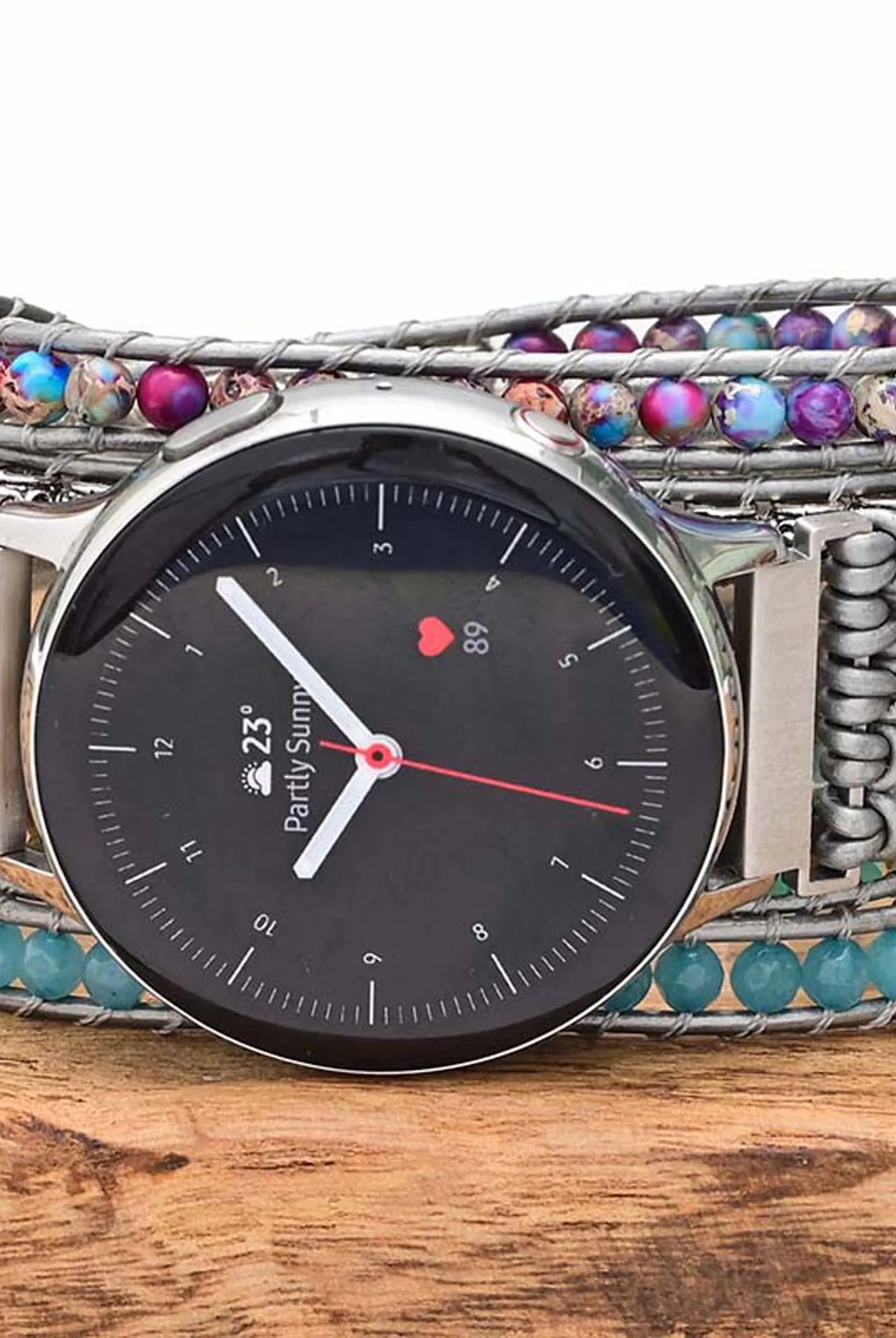 Blue Topaz Gemstone Watch Strap - Handmade Boho Beaded Smartwatch Band - angle view