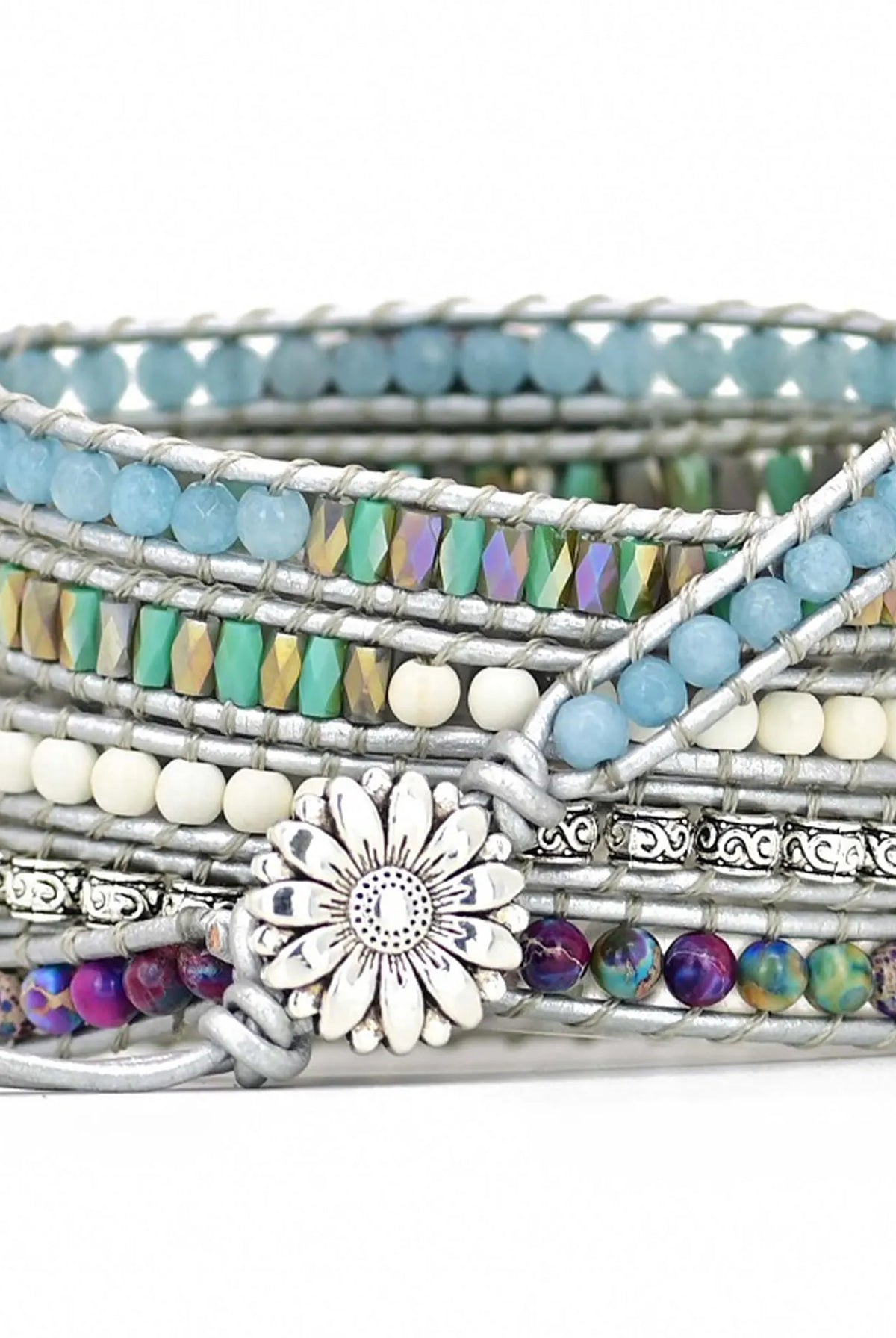 Blue Topaz Gemstone Watch Strap - Handmade Boho Beaded Smartwatch Band - detail view