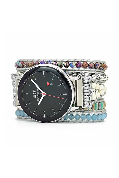Blue Topaz Gemstone Watch Strap - Handmade Boho Beaded Smartwatch Band