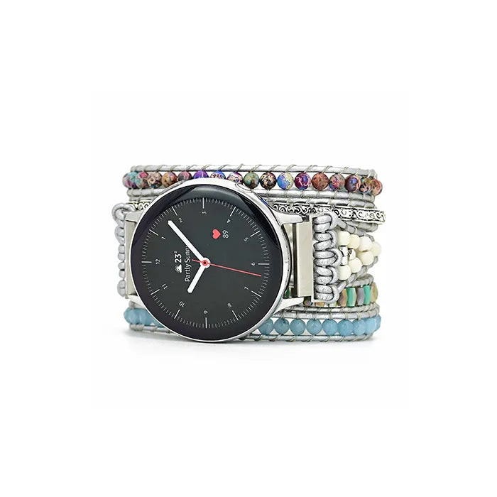 blue topaz watch strap - handmade boho watch band - natural stone beaded smartwatch band - energy crystal smartwatch band - unique beaded smartwatch bracelet - adjustable smartwatch strap - bohemian style watch band - natural gemstone watch strap - handcrafted smartwatch accessory - spiritual healing watch band