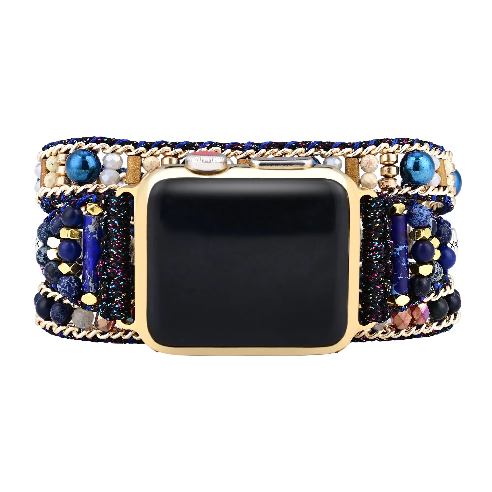 3-layer lava stone crystal watch band for women - handmade lava stone smartwatch band - natural lava gemstone watch strap - boho lava beaded watch band - adjustable lava stone band for apple watch - elegant lava stone smartwatch strap - lava crystal watch band close-up - natural stone lava bracelet watch band - lava stone crystal watch band on wrist - handmade lava stone apple watch band