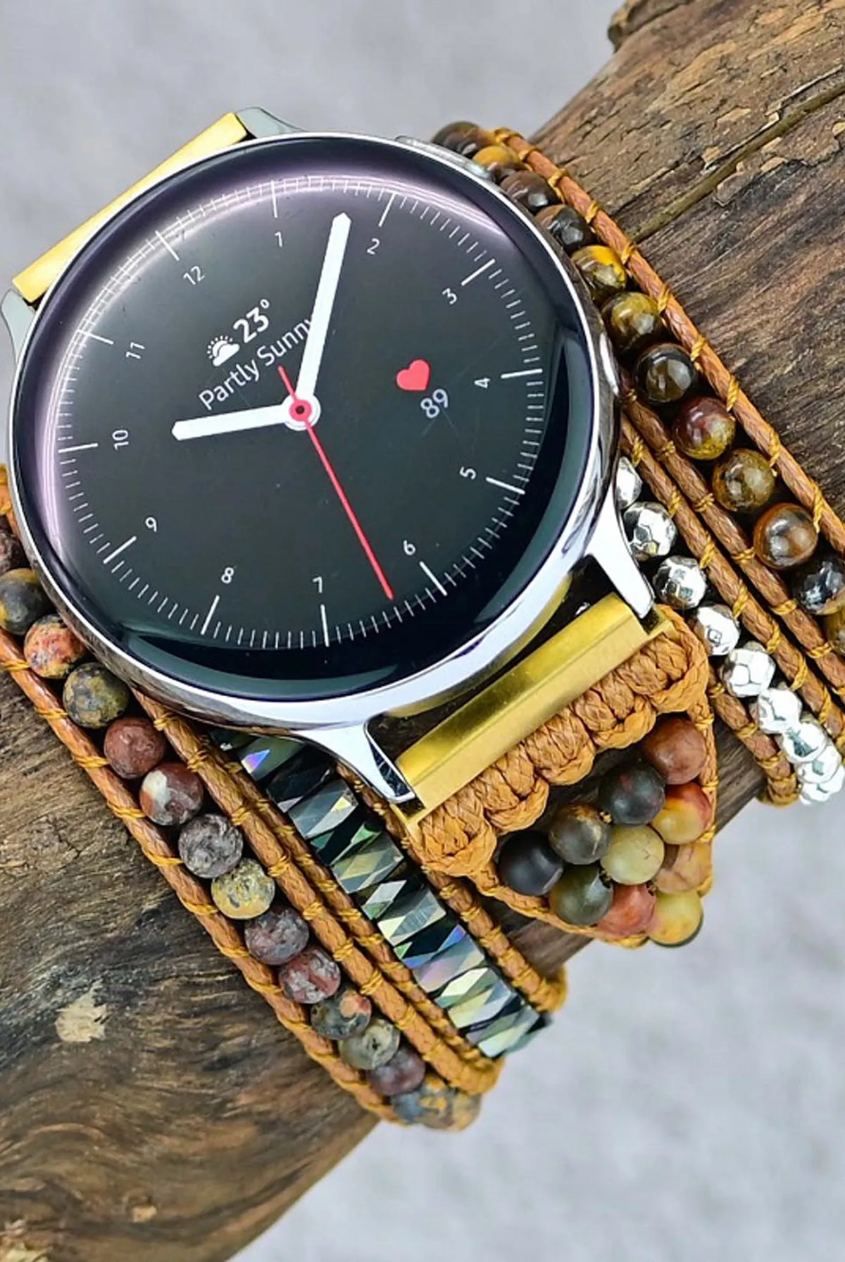 Natural Stone Tiger's Eye Watch Band Compatible - close-up