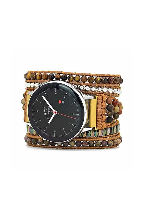 Natural Stone Tiger's Eye Watch Band Compatible - angle view