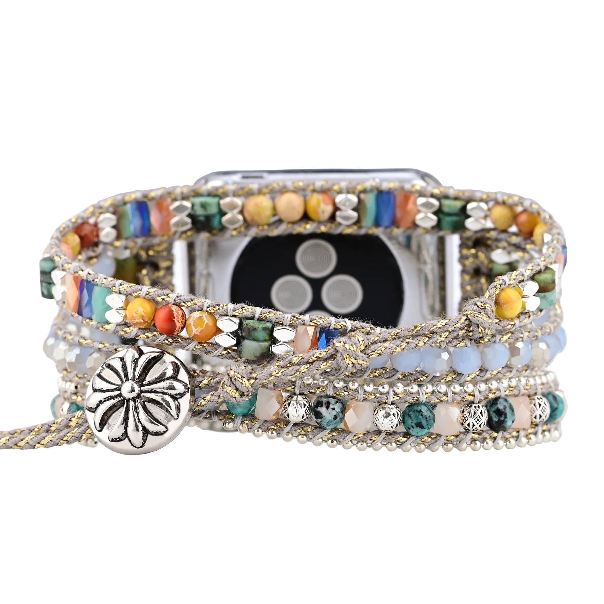 africa turquoise smartwatch band with natural crystals - beaded africa turquoise apple watch band - boho turquoise gemstone strap - handmade turquoise watch band for women - turquoise crystal smart band - natural stone turquoise smartwatch strap - adjustable africa turquoise beaded band - turquoise crystal watch band detailed view - elegant africa turquoise watch band on wrist - turquoise energy bracelet watch band