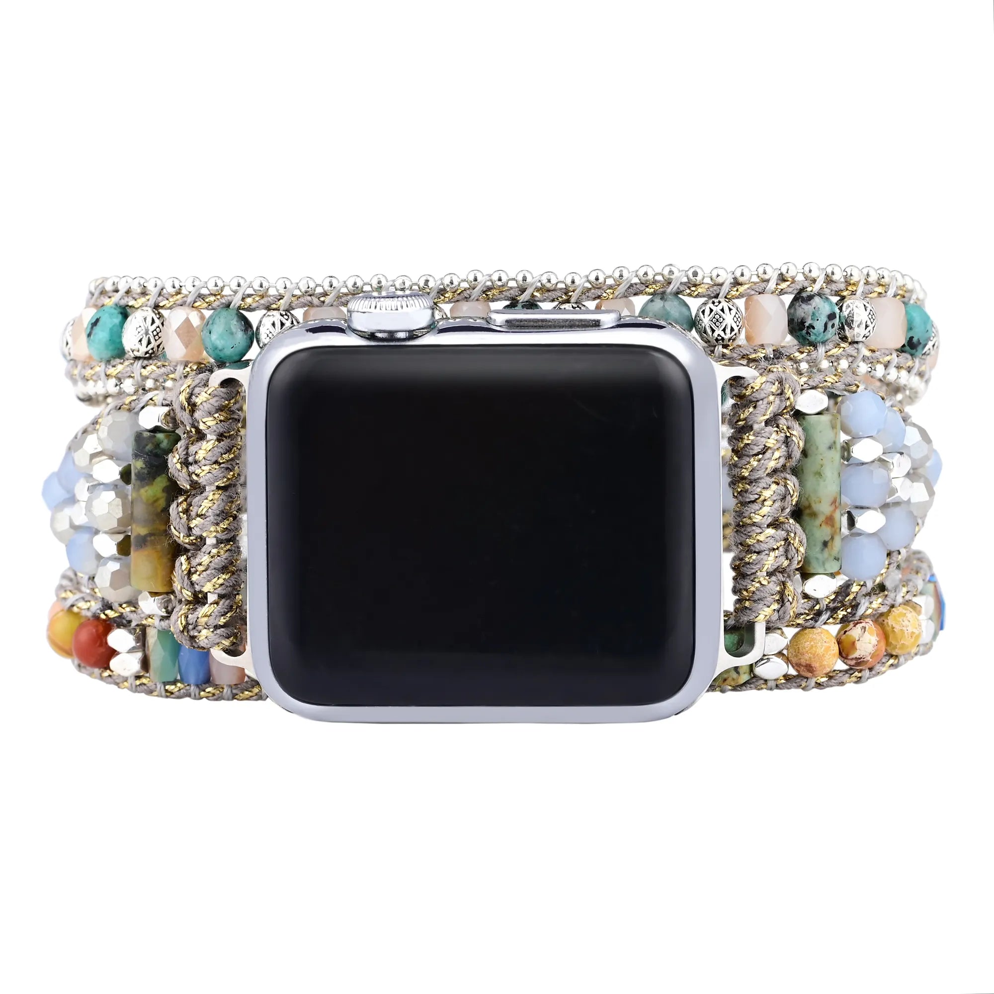 3-layer africa turquoise crystal watch band for women - handmade africa turquoise smartwatch band - natural africa turquoise gemstone watch strap - boho africa turquoise beaded watch band - adjustable africa turquoise band for apple watch - elegant africa turquoise smartwatch strap - africa turquoise crystal watch band close-up - natural stone africa turquoise bracelet watch band - africa turquoise crystal watch band on wrist - handmade africa turquoise apple watch band - boho africa turquoise smartwatch ba