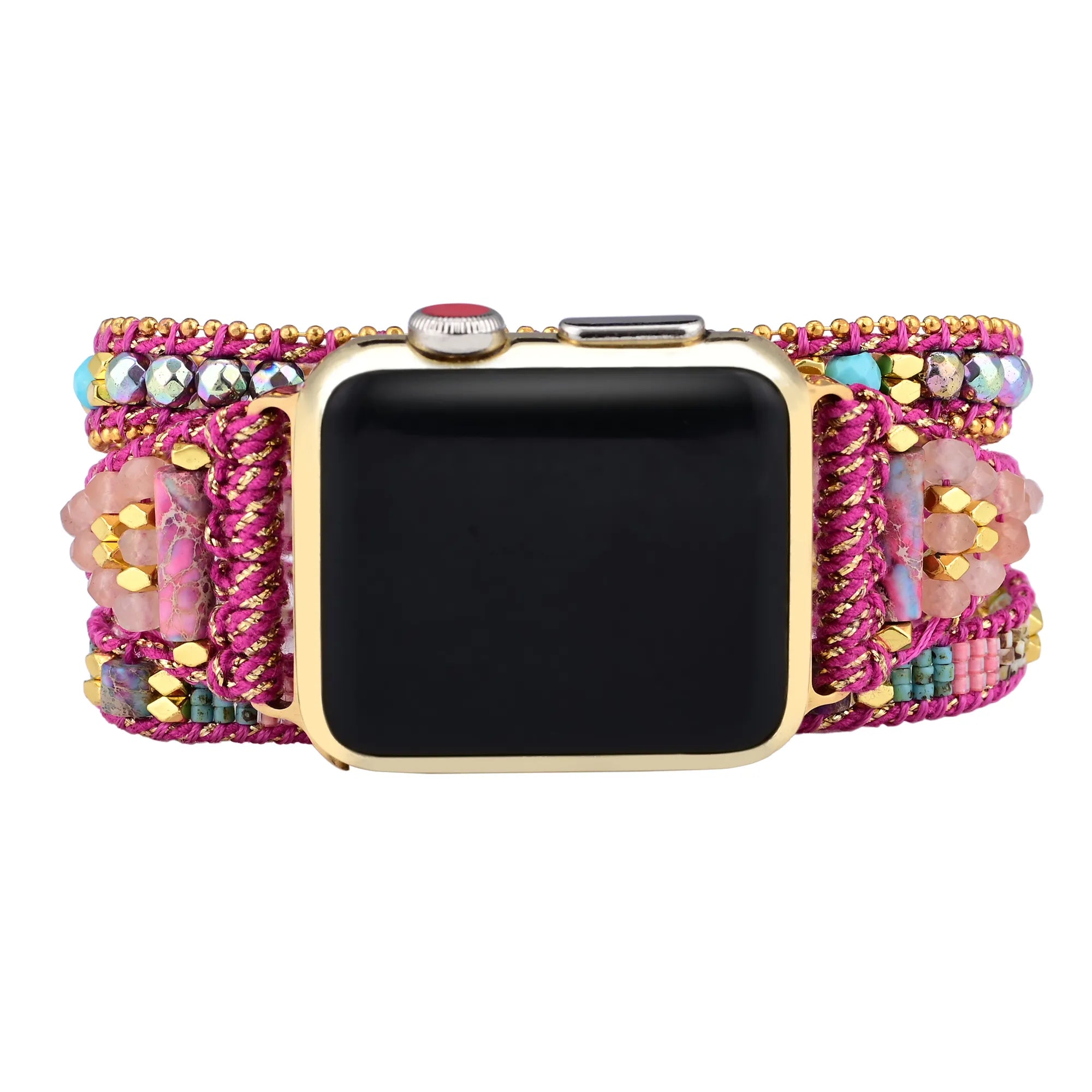 3-layer rose quartz crystal watch band for women - handmade rose quartz smartwatch band - natural rose quartz gemstone watch strap - boho rose quartz beaded watch band - adjustable rose quartz band for apple watch - elegant rose quartz smartwatch strap - rose quartz crystal watch band close-up - natural stone rose quartz bracelet watch band - rose quartz crystal watch band on wrist - handmade rose quartz apple watch band